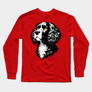 Stunning and Cool Irish Water Spaniel Monochrome and Gold Portrait for Father's Day Long Sleeve T-Shirt